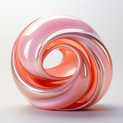 3D Render Three-Dimensional Pink Sphere in Curved Wavy Spiral Sculpture, Fashion Colour Trend, Desert Flower