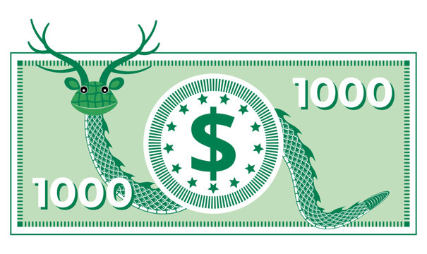 Green dragon on the dollar. Year of the Dragon. Business.