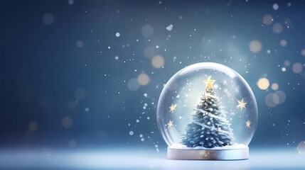 Fototapeta na wymiar Shiny Christmas Tree In Snow Globe,PPT background
