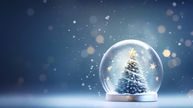 Shiny Christmas Tree In Snow Globe,PPT background