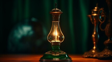 Glowing Heritage: Vintage Oil Lamp in Verdant Green