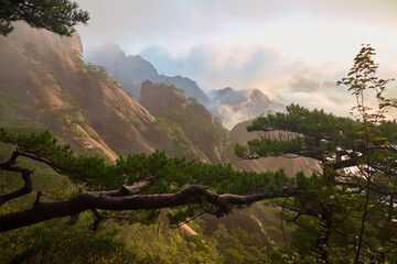 The picturesque granite peaks of Huangshan in Anhui Province, China