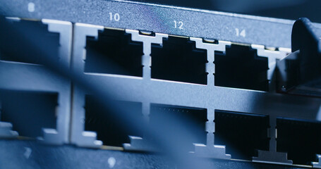 Closeup shot of a computer network switch - 687539418