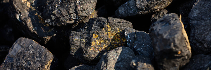 Large coal lumps with pyrite coating. Pyrite is called fool's gold.