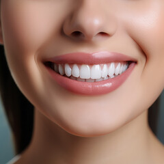 Fototapeta premium Teeth whitening. Perfect healthy teeth smile of woman. Dental clinic patient.