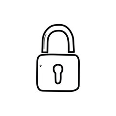 A hand-drawn doodle of a closed lock on a white background.