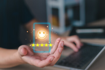 Customer survey satisfaction and customer opinion review concept. Customer rate satisfaction 5...