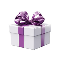 Obraz premium White Gift Box with Purple Bow Isolated on Transparent or White Background, PNG