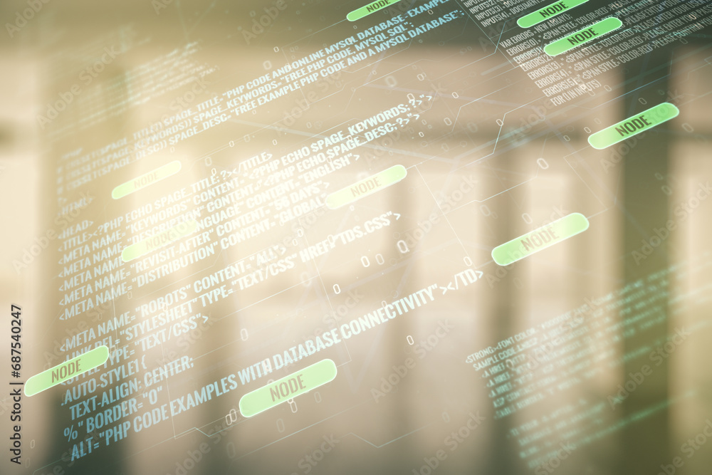 Aufkleber abstract virtual coding illustration on modern interior background, software development concept. mu