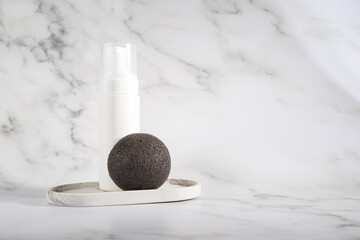 Konjac facial sponge and foam for washing, organic skincare for a pure and clean face