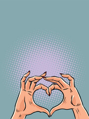 Valentine s Day and love for everyone. Women s hands show a heart. Wishing you all the best for your wedding. Pop Art Retro - 687542430
