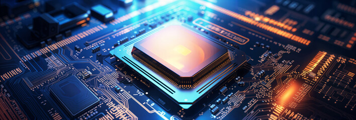 CPU and microprocessor concept, central computer processor circuit board, microchip hd background - obrazy, fototapety, plakaty