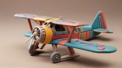 Vintage toy airplane clay model with colors AI Generated