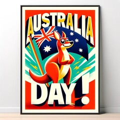 Australia Day Celebration Poster Featuring Cartoon Kangaroo