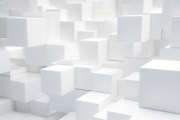 Intriguing and dynamic abstract composition featuring a clean array of white cubes or squares artfull - obrazy, fototapety, plakaty