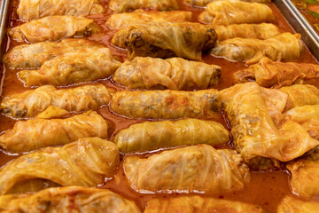Stuffed cabbage rolls on restaurant plate