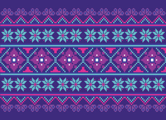 Geometric pattern ethnic traditional abstract ikat floral purple nature seamless pattern background wallpaper backdrop illustration decorative textile print decorative vintage retro style Vector illus
