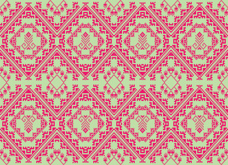 Geometric pattern ethnic traditional abstract ikat red nature seamless pattern background wallpaper backdrop illustration decorative textile print decorative vintage style retro Vector illustration