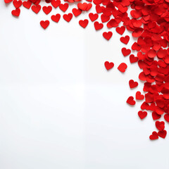 Festive composition from red hearts scattered and isolated on white background