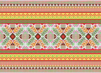 Vintage style geometric shapes Cross Stitch Traditional Ethnic Pattern Flowers Aztec abstract background Seamless pattern for printed fabrics, fabric patterns, rugs, curtains and sarongs.