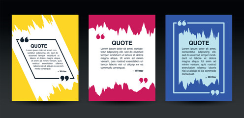 Quote frames blank templates set. Textbox isolated on colorful brush background. Text in brackets, citation empty speech bubbles, quote bubbles. Vector illustration.