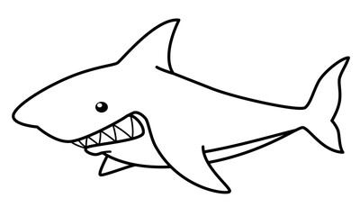 Shark, black and white cartoon vector illustration