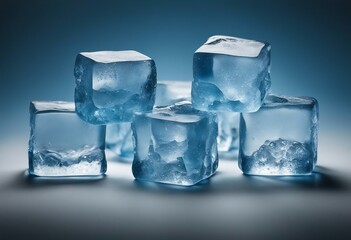 Set of pieces of pure blue natural crushed ice Ice cubes close up