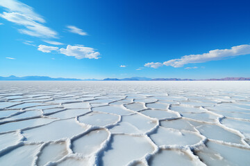 Fototapeta na wymiar landscape of dry salt lake bed with white cracked surface