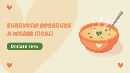 Warm meal charity web-large banner for fundraising campaign with donate now button