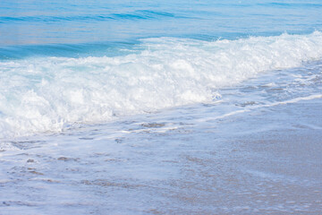 Natural background with oceanside sea waves with ащфь.Shore with copy space,tourism,vacation