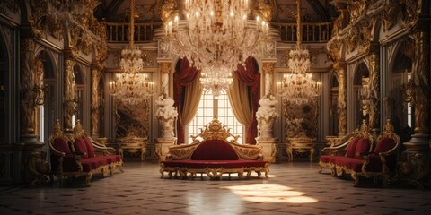 Luxurious baroque style room with ornate decor. - obrazy, fototapety, plakaty
