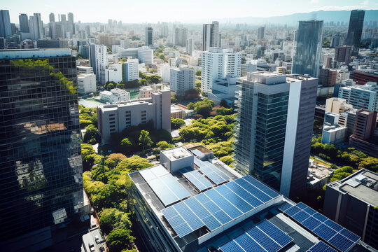 Zukunftsstadt, Urbane Skyline mit Solartechnologie