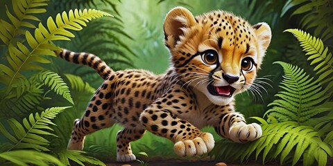 Cute baby Cheetah in the jungle, Cute baby Animals, AI generative images, Generative AI - obrazy, fototapety, plakaty