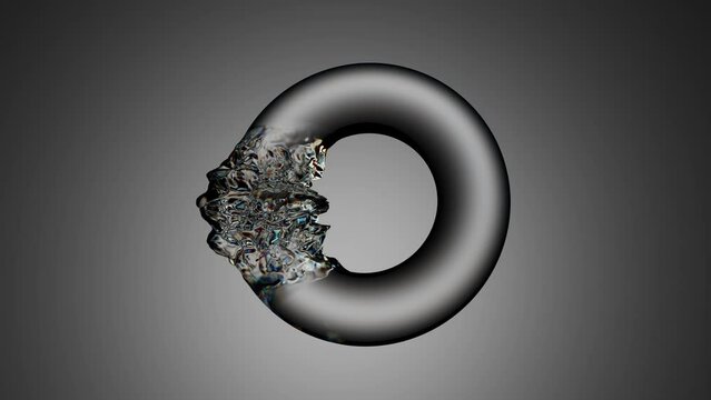 Animation of a glass 3D figure with the effect of light dispersion. Minimalistic abstract 3D animation. A modern rendering of a glass figure