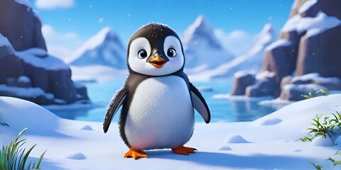 Fototapeta premium Cute baby Penguins, Cute animals, Baby animals generated by AI