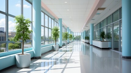 Empty modern hospital corridor background