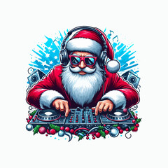 Vector illustration of Dj Santa Claus at Christmas Party. Ai Generated	
