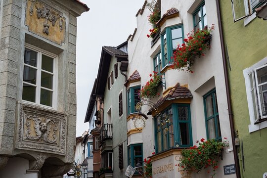Chiusa, Italy - October 19, 2023: Scenic ancient houses in the ancient town of Chiusa (German: Klausen) in South-Tyrol, Italy.