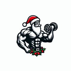 Muscular santa claus as a Bodybuilder at gym vector illustration. Christmas t shirt desgin. Ai Generated