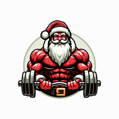 Muscular santa claus as a Bodybuilder at gym vector illustration. Christmas t shirt desgin. Ai Generated