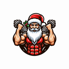 Muscular santa claus as a Bodybuilder at gym vector illustration. Christmas t shirt desgin. Ai Generated