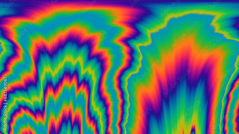 Poster Dynamic neon polarized divots create a mesmerizing and vibrant background. Abstract psychedelic background.