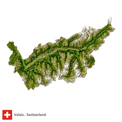 Valais, Canton of Switzerland Topographic Map (EPS)
