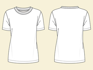 Women's Short sleeve Crew neck T Shirt flat sketch fashion illustration