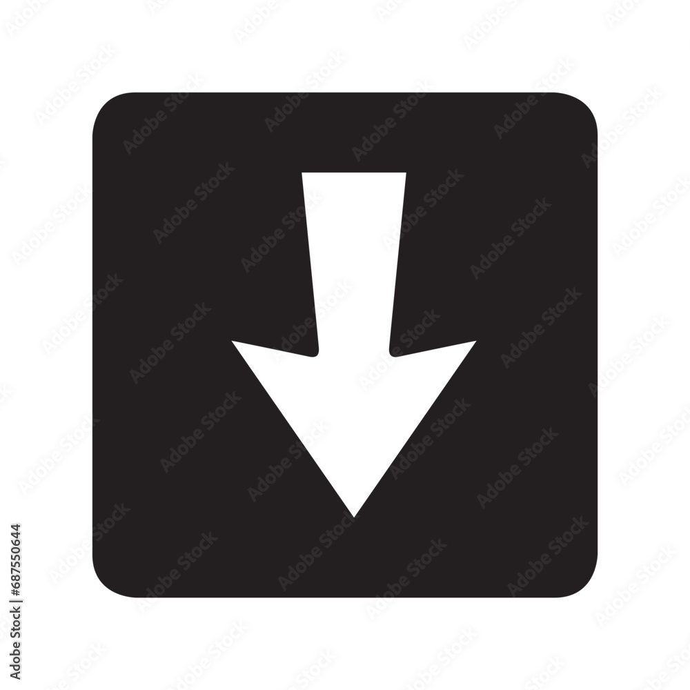 Poster down arrow icon vector. scroll down logo design. move down vector icon illustration in square isolat