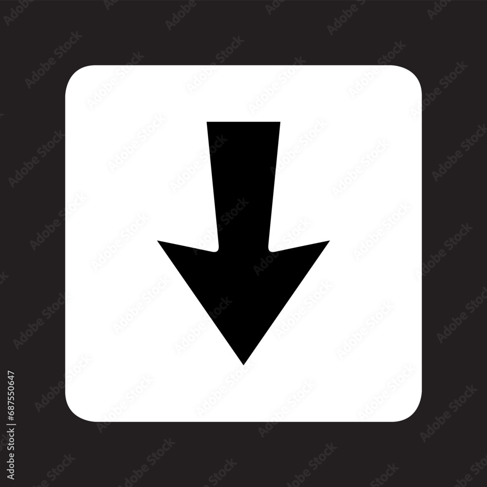 Poster down arrow icon vector. scroll down logo design. move down vector icon illustration in square isolat
