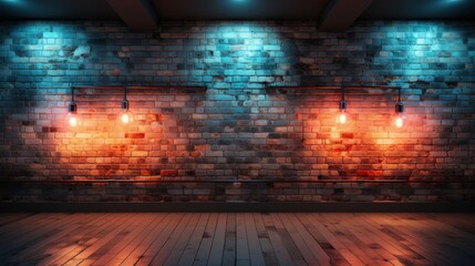 Neon light against un-plastered brick walls serving