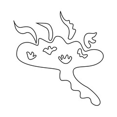 Fantastic mushroom isolated on white background. Vector, Black stroke