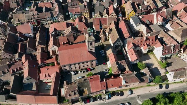 Riquewihr, Alsace, France. Vue a&eacute;rienne de l'un des plus beaux villages de France	
