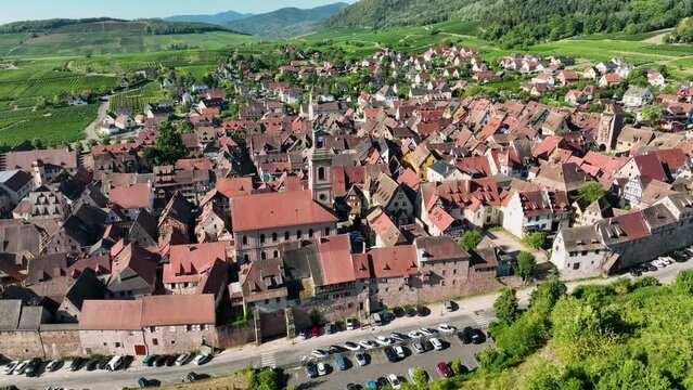 Riquewihr, Alsace, France. Vue a&eacute;rienne de l'un des plus beaux villages de France	
